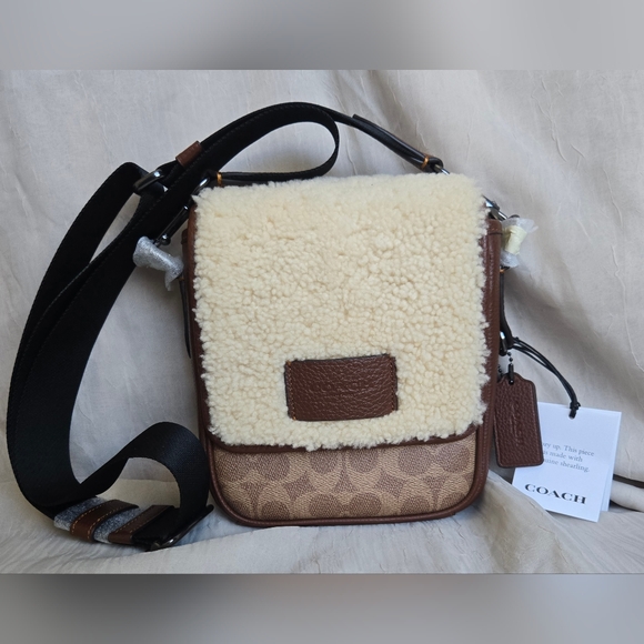 Coach Handbags - Coach Lucas Crossbody Shearling Bag In Signature Canvas
